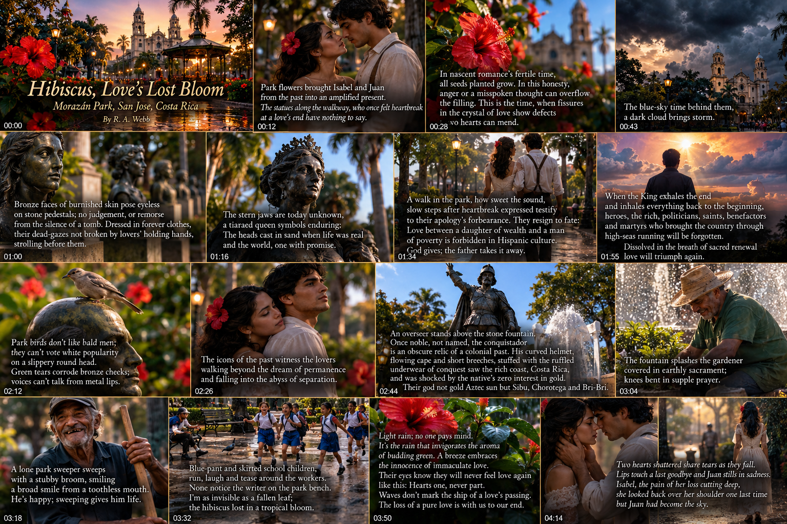 Hibiscus, Love’s Lost Bloom — sixteen storyboard scenes with poetry