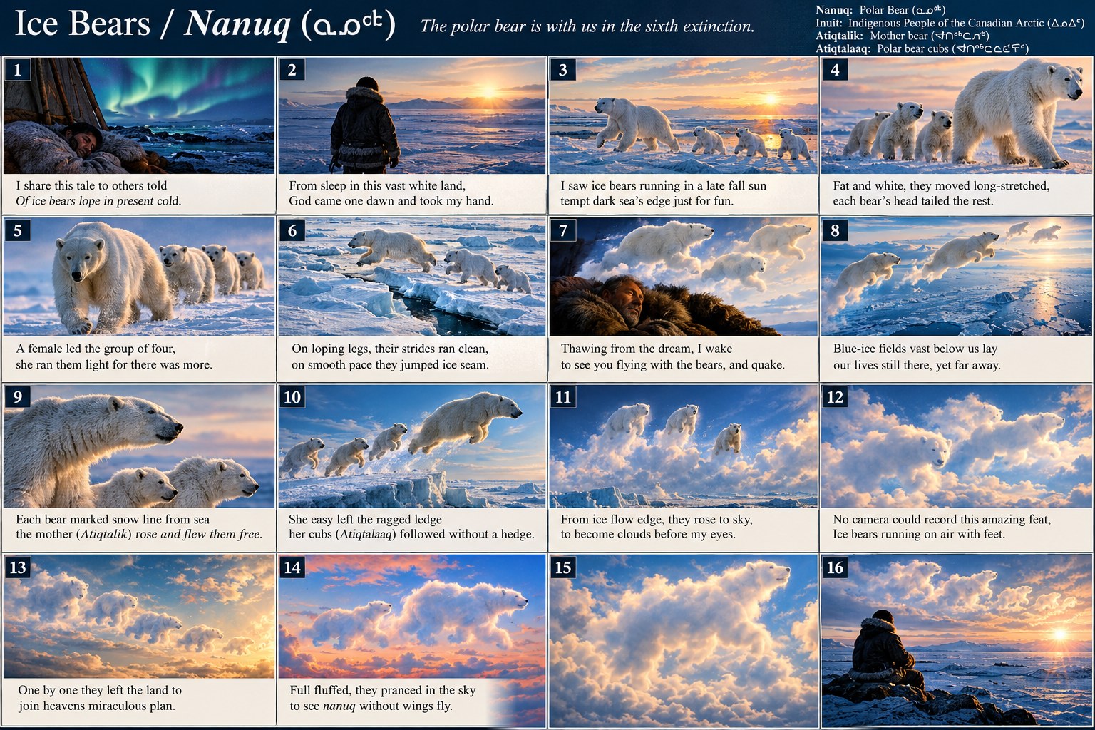 Ice Bears / Nanuq — sixteen storyboard scenes with poetry